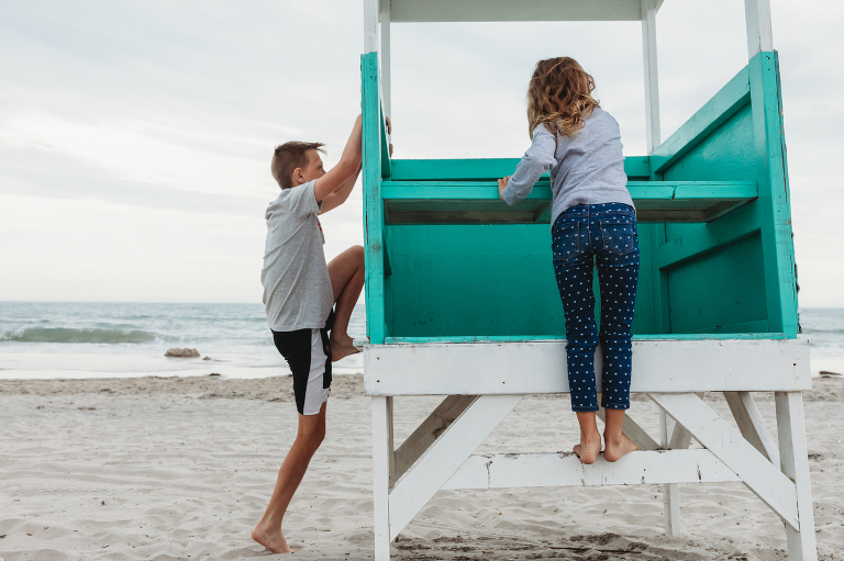 Kids climbing on the lifeguard stand in Ocean City New Jersey